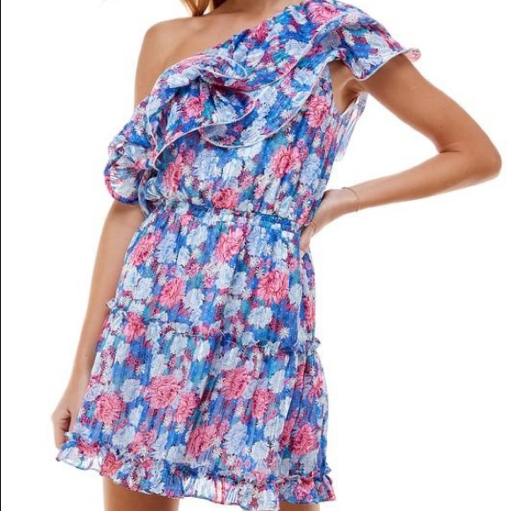 TCEC Blue floral one shoulder dress